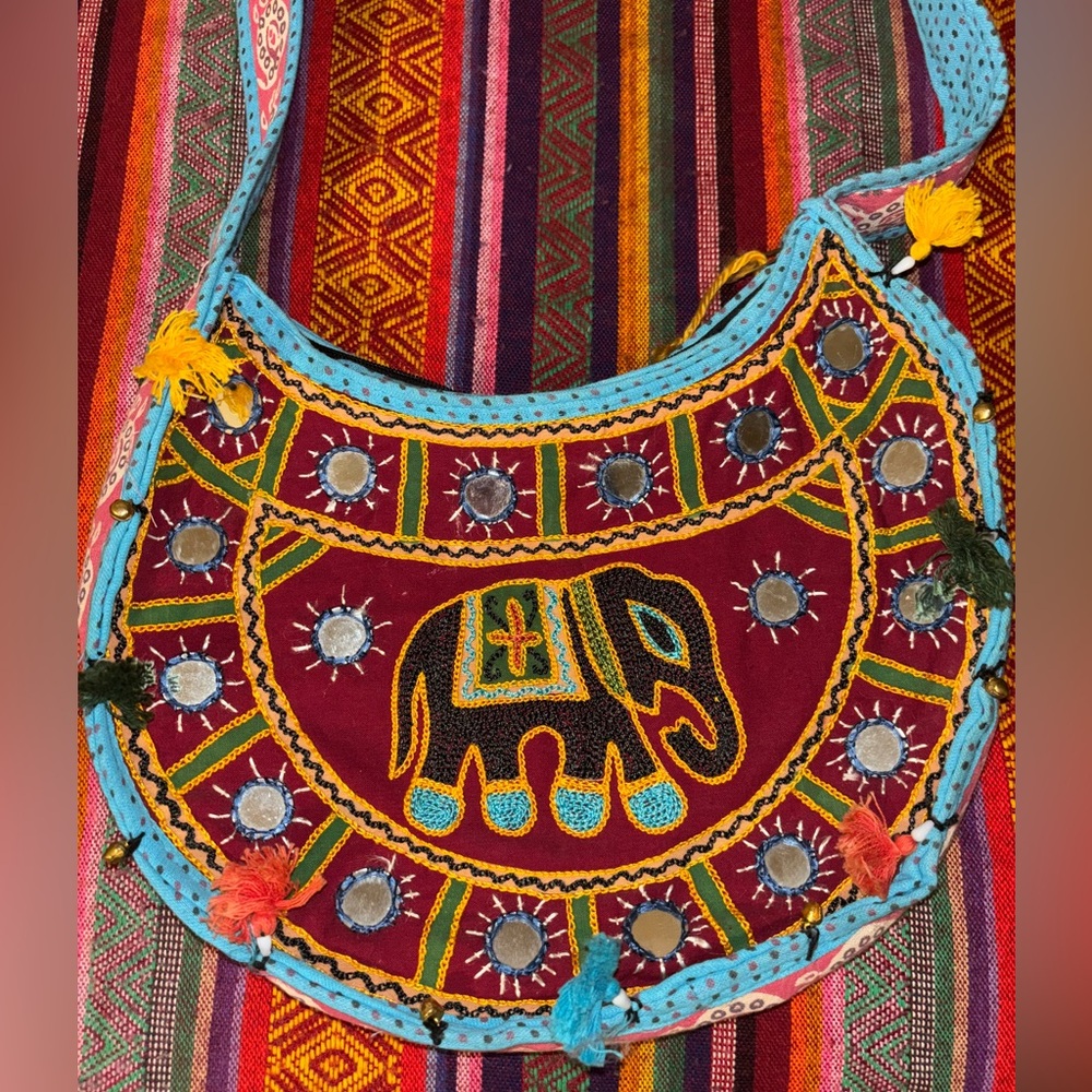Boho Elephant Embroidered Shoulder Bag